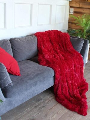 220×240  Pūkains gultas pārklājs-pleds (bordo) - Image 2