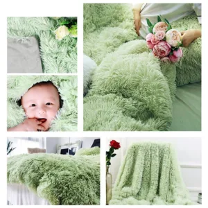 200×220  Pūkains gultas pārklājs-pleds (pistāciju zaļa krāsa) - Image 4