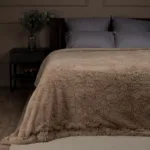 160×200  Pūkains gultas pārklājs/pleds (bēšs)