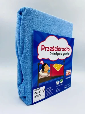 60×120 cm Bērnu kokvilnas Frotte palags ar gumiju (gaiši zils)