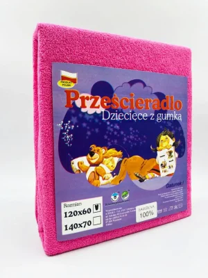 60×120 cm Bērnu kokvilnas Frotte palags ar gumiju (rozā krāsa)