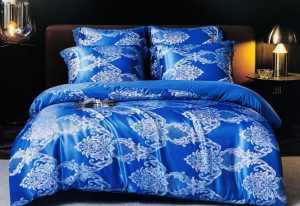 160×200 LUKS Klases Zīda gultas veļas komplekts ar palagu (zils)