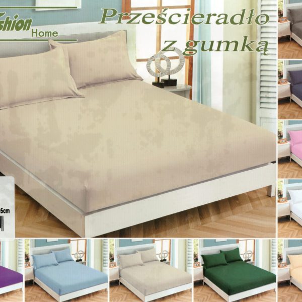 90×200 Palags ar gumiju by Fashion Home Textiles / 100% kokvilna satīns (gaiši bēšs)