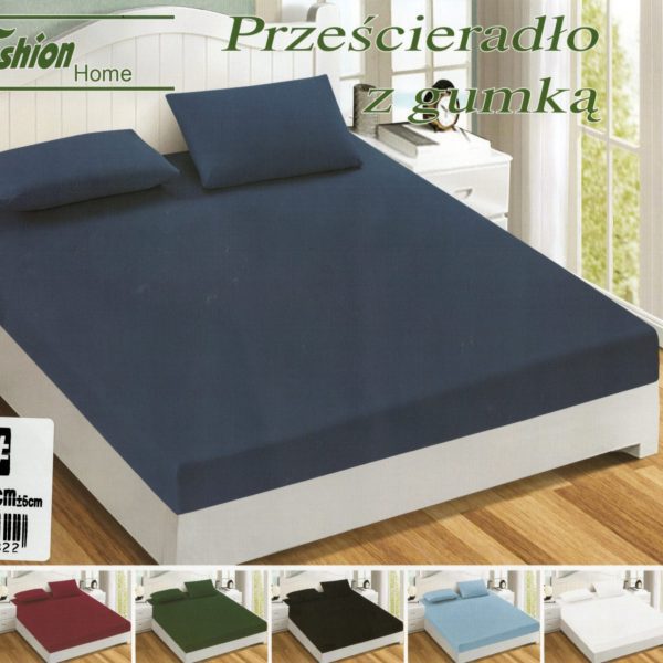 200×220 Palags ar gumiju by Fashion Home /100% kokvilna satīns (zils)