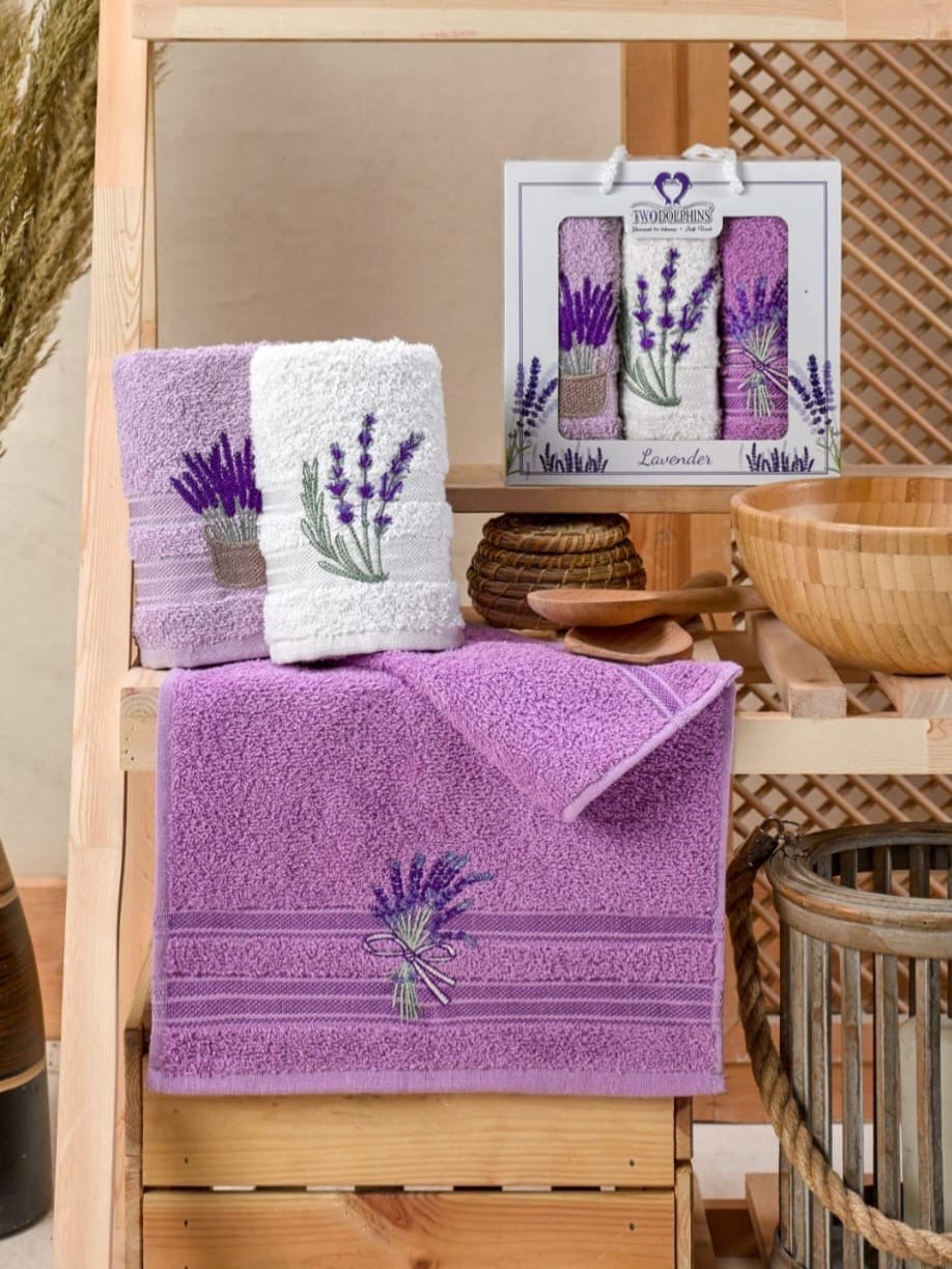 1784 Virtuves dvielīšu dāvanu komplekts 3 gab. – 100% kokvilna, Turcija, Lavander - Image 1