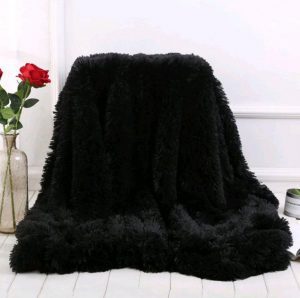 220×240  Pūkains gultas pārklājs-pleds (melns) - Image 2