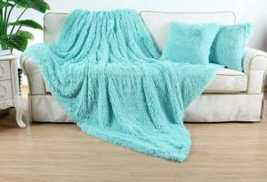 220×240  Pūkains gultas pārklājs/pleds (gaiši tirkīza) - Image 2