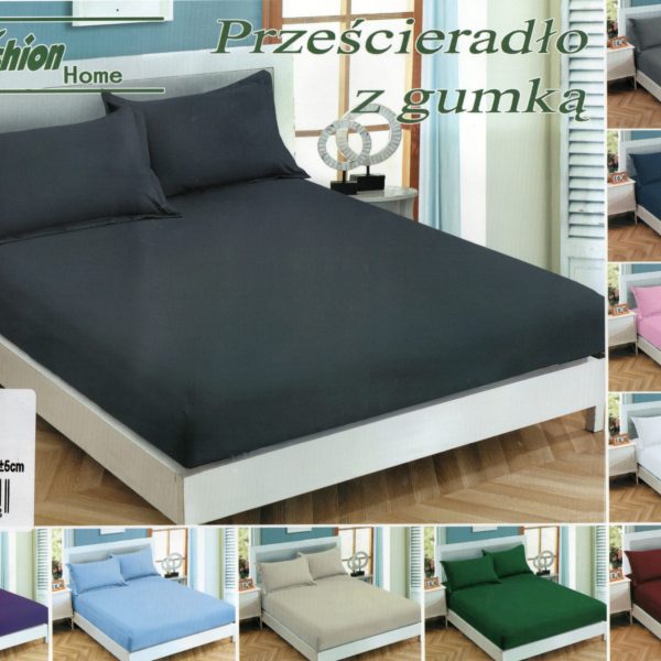 200×220 Palags ar gumiju by Fashion Home /100% kokvilna satīns (zils/jūras vilnis)