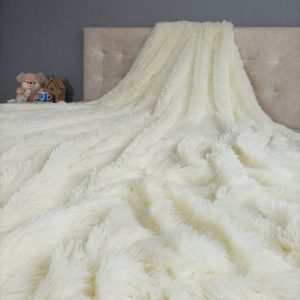 200×220  Pūkains gultas pārklājs-pleds (krēmīgi balts) - Image 3