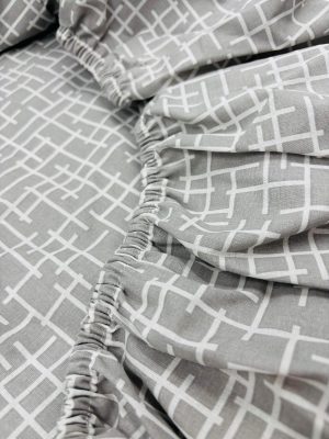 160×200 Palags ar gumiju / 100% kokvilna / pelēks ar baltām strīpām