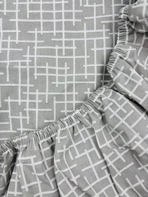 160×200 Palags ar gumiju / 100% kokvilna / pelēks ar baltām strīpām - Image 2