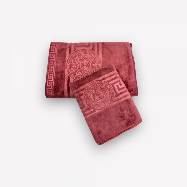 Luks klases vannas dvielis ar Versace simboliku Bordo 50×90 cm (vidēja lieluma) - Image 3