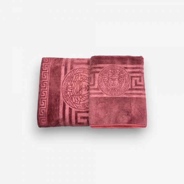 Luks klases vannas dvielis ar Versace simboliku Bordo 50×90 cm (vidēja lieluma) - Image 4