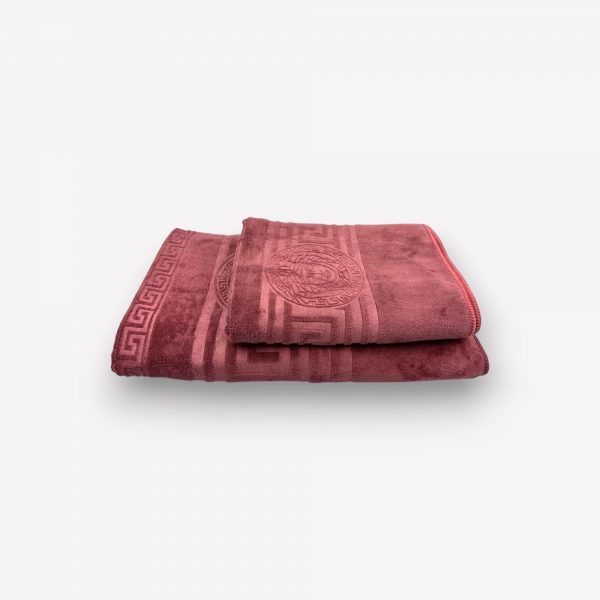 Luks klases vannas dvielis ar Versace simboliku Bordo 50×90 cm (vidēja lieluma) - Image 5