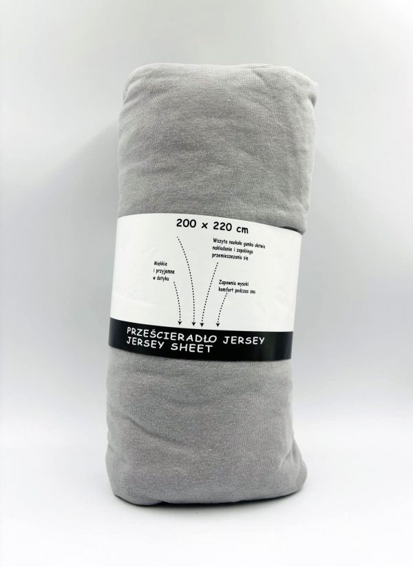 200×220 Trikotāžas palags ar gumiju Jersey / 100% kokvilna (Gaiši pelēks) - Image 2