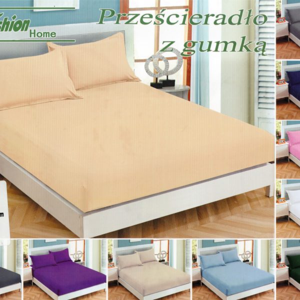 200×220 Palags ar gumiju by Fashion Home / 100% KOKVILNA SATĪNS (Gaiši bēšs)