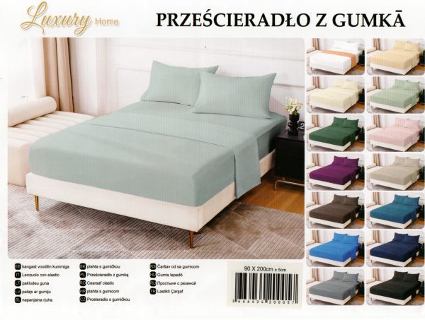90×200 Palags ar gumiju Luxury Home /100% kokvilna satīns (Gaiši pelēks) - Image 1