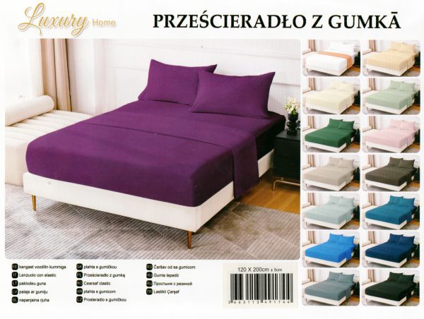 120×200 Palags ar gumiju Luxury Home /100% kokvilna satīns (violets) - Image 1