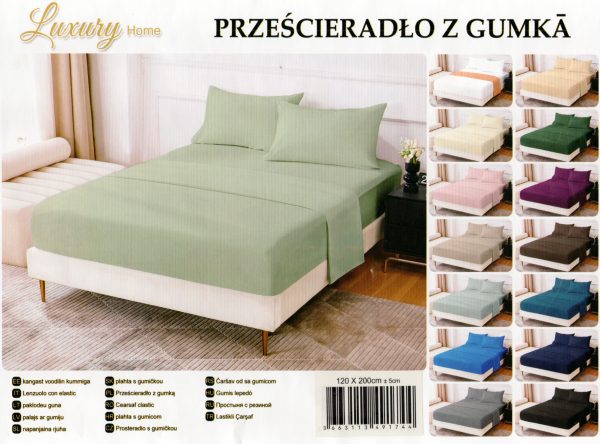 120×200 Palags ar gumiju Luxury Home /100% kokvilna satīns (gaiši zaļs) - Image 1