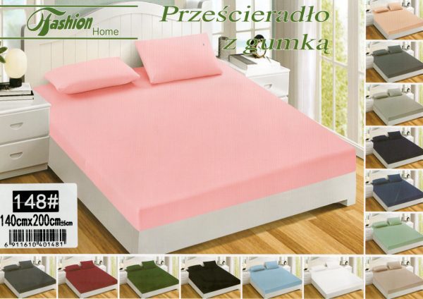 140×200 Palags ar gumiju by Fashion Home Textiles (Gaiši rozs) - Image 1