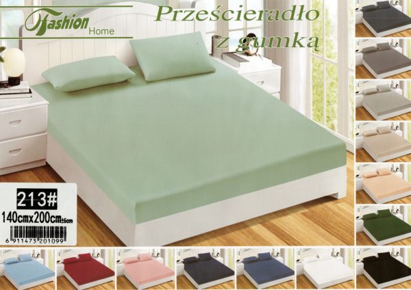 140×200 Palags ar gumiju by Fashion Home Textiles (Gaiši zaļš) - Image 1