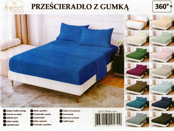 120×200 Palags ar gumiju Luxury Home /100% kokvilna satīns (zils) - Image 1