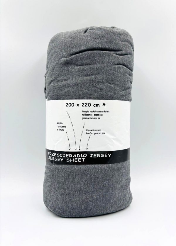 200×220 Trikotāžas palags ar gumiju Jersey / 100% kokvilna (Tumši pelēks) - Image 2