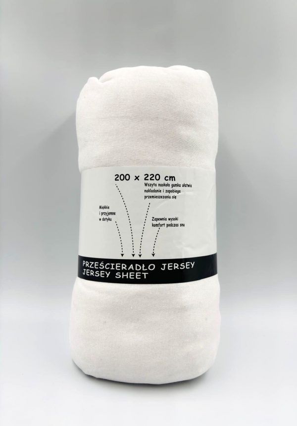 200×220 Trikotāžas palags ar gumiju Jersey (Sniega balts) - Image 2