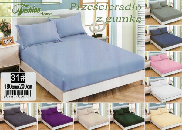 180×200 Palags ar gumiju by Fashion Home/ 100% kokvilna satīns (gaiši zils) - Image 1