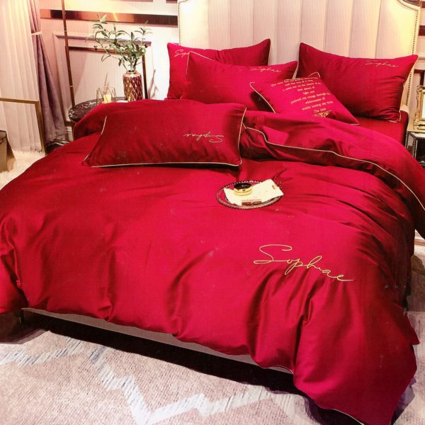 200×220 Exclusive Collection gultas veļas komplekts Cotton World ar palagu (sarkans)