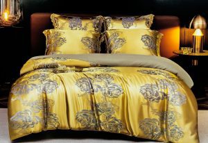 200×220 LUKS Klases Zīda gultas veļas komplekts ar palagu (zelta)