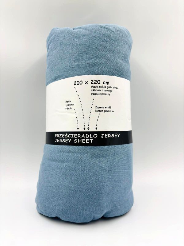 200×220 Trikotāžas palags ar gumiju Jersey / 100% kokvilna (gaiši zils) - Image 2