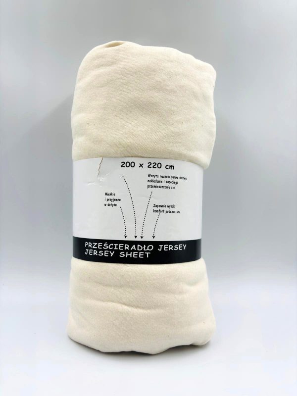 200×220 Trikotāžas palags ar gumiju Jersey / 100% kokvilna (Baltais krēms/šampanieša) - Image 2