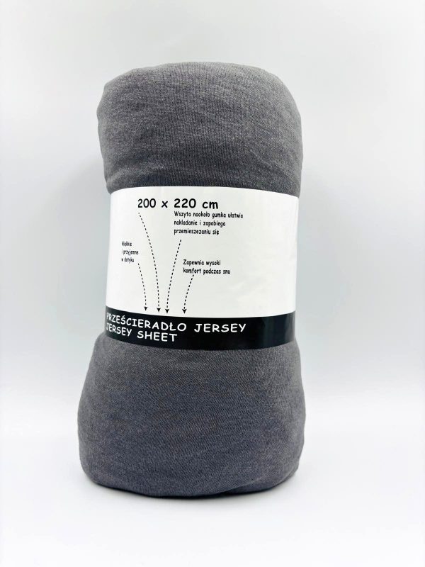 200×220 Trikotāžas palags ar gumiju Jersey / 100% kokvilna (tumši pelēks) - Image 2