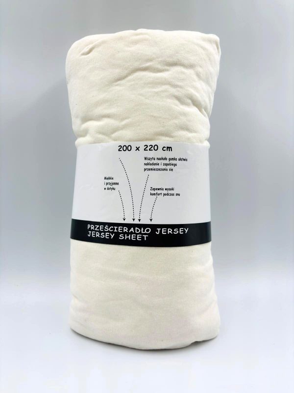 200×220 Trikotāžas palags ar gumiju Jersey / 100% kokvilna (baltais krēms) - Image 2
