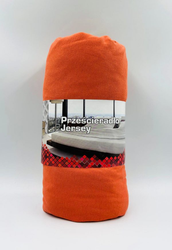 180×200 Trikotāžas palags ar gumiju Jersey 100% kokvilna (oranžs) - Image 2