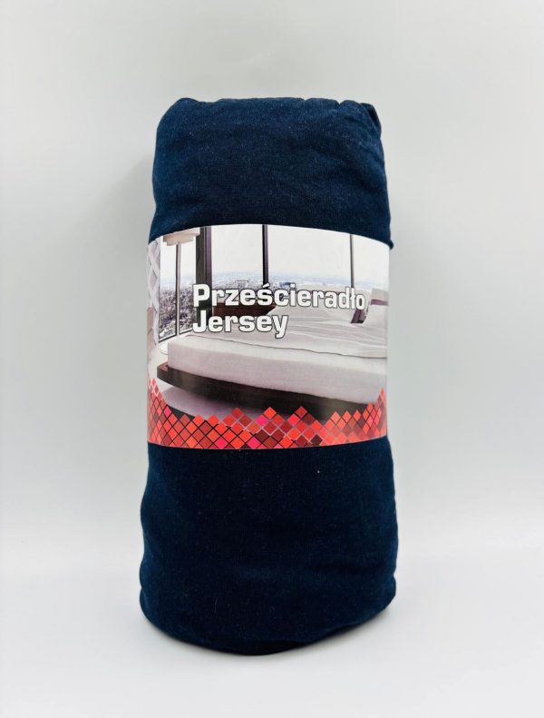 180×200 Trikotāžas palags ar gumiju Jersey 100% kokvilna (tumši zils) - Image 2