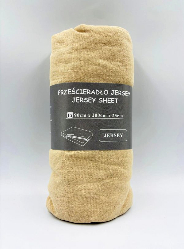 90×200 Trikotāžas palags ar gumiju Jersey 100% kokvilna (bēšs) - Image 2