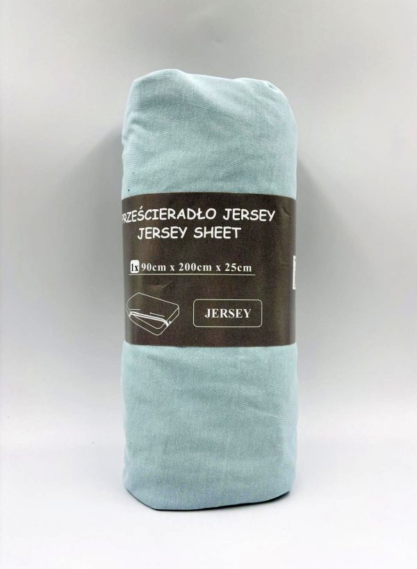 90×200 Trikotāžas palags ar gumiju Jersey 100% kokvilna (gaiši zils) - Image 2
