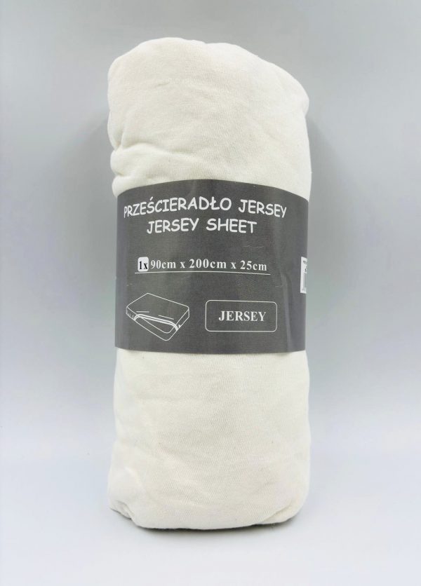90×200 Trikotāžas palags ar gumiju Jersey 100% kokvilna (krēmīgi balts) - Image 2