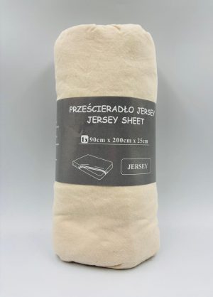 90×200 Trikotāžas palags ar gumiju Jersey 100% kokvilna (gaiši bēšs) - Image 2