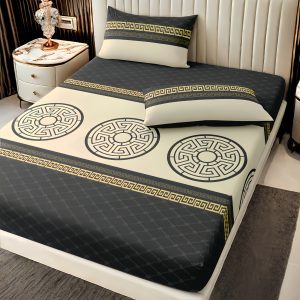 90×200 Palags ar gumiju ar Versace simboliku / 100% kokvilna satīns - Image 2