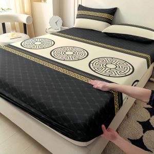 90×200 Palags ar gumiju ar Versace simboliku / 100% kokvilna satīns - Image 4