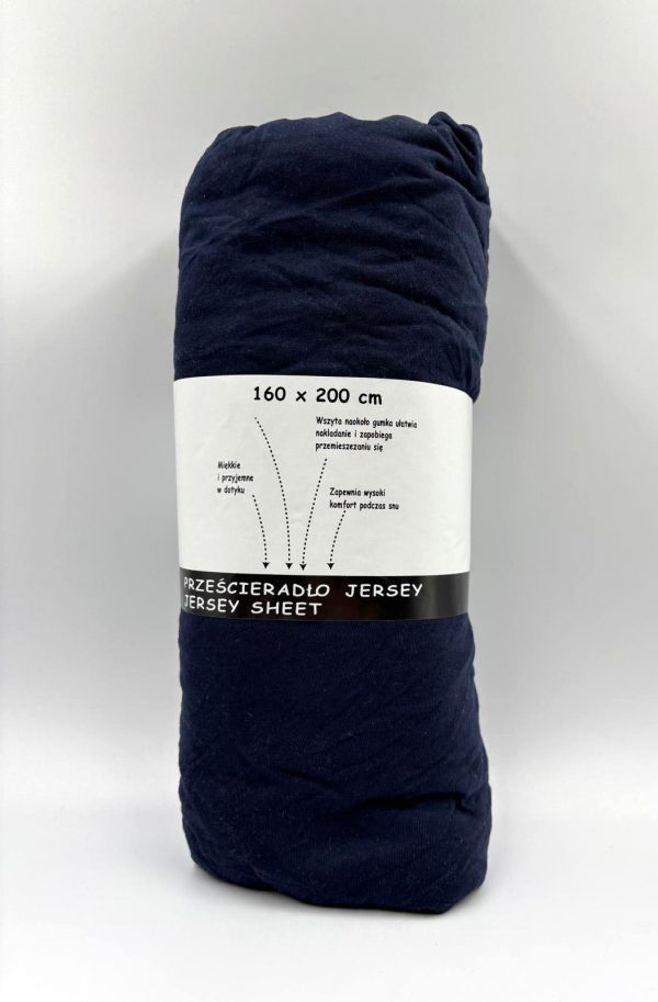 160×200 Trikotāžas palags ar gumiju Jersey / 100% kokvilna (tumši zils) - Image 2