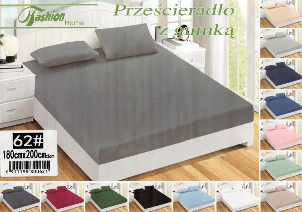 180×200 Palags ar gumiju by Fashion Home/ 100% kokvilna satīns (pelēks) - Image 1