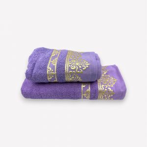 Luks klases vannas dvielis Two Dolphins gaiši violets / Turcija 100% kokvilna 70×140 cm (liela izmēra) - Image 2