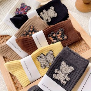 Kokvilnas siltas sieviešu zeķes ar lāčiem Swarovski