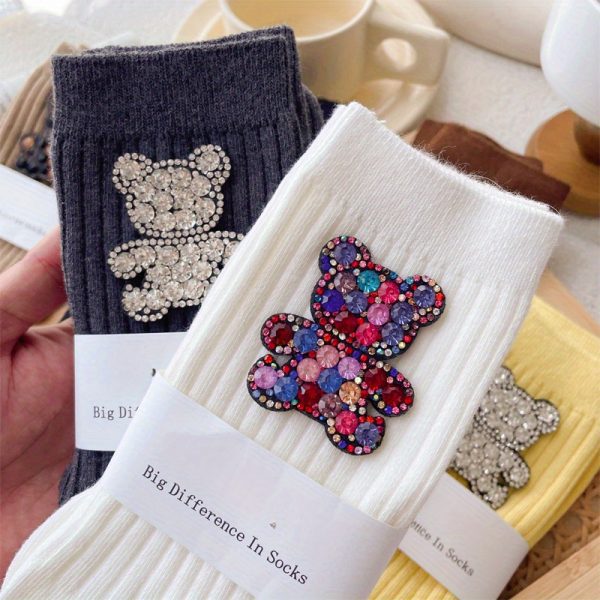 Kokvilnas siltas sieviešu zeķes ar lāčiem Swarovski - Image 3