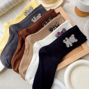 Kokvilnas siltas sieviešu zeķes ar lāčiem Swarovski - Image 2