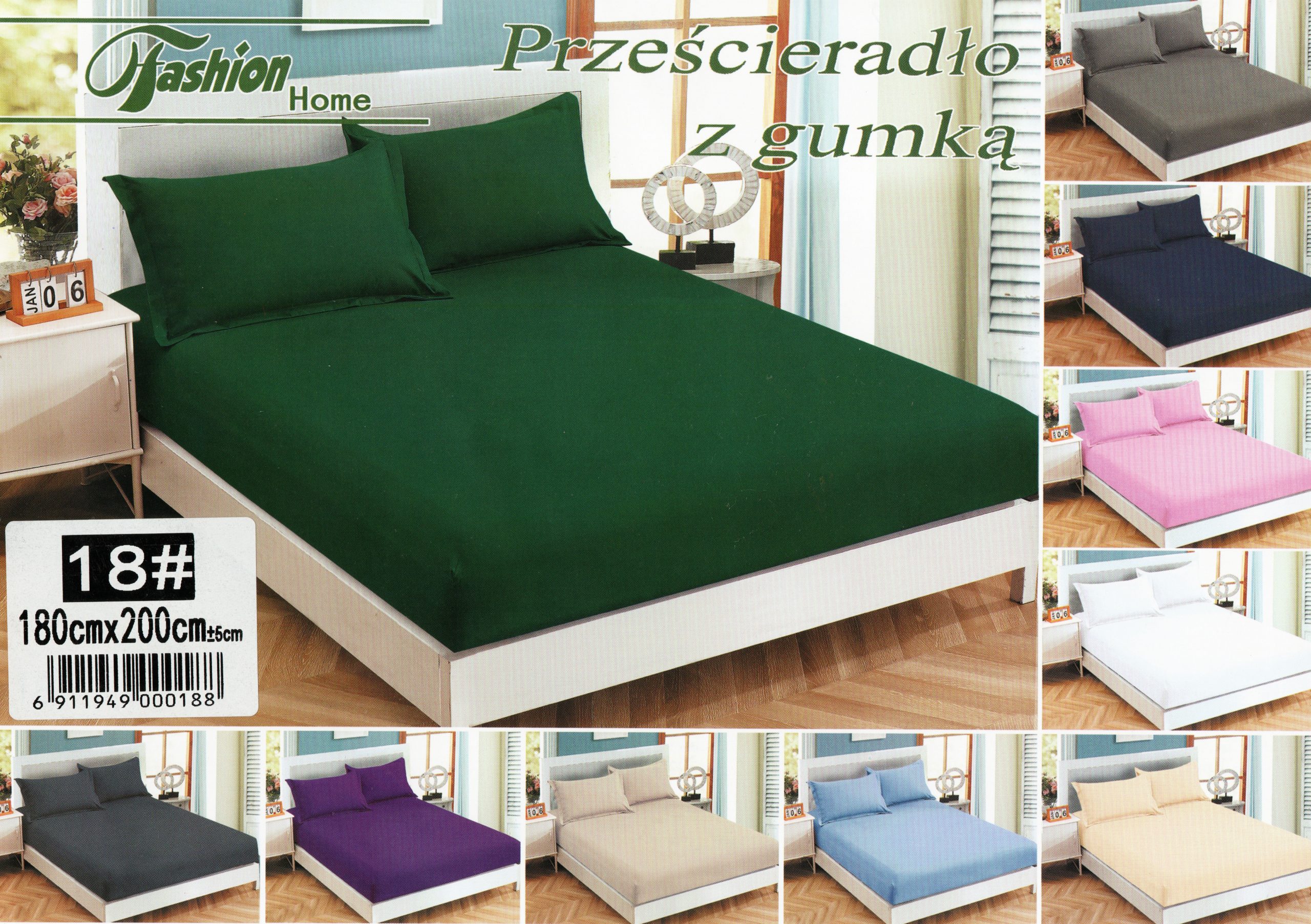 957 180×200 Palags ar gumiju by Fashion Home/ 100% kokvilna satīns (zaļš) - Image 1